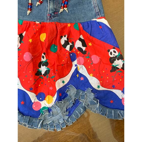 Sugartime Vintage Party Panda Denim Southwestern Boho Upcycle Skirt 6X - Picture 4 of 8